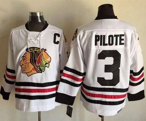 Blackhawks #3 Pierre Pilote White CCM Throwback Stitched NHL Jersey Blackhawks #3 Pierre Pilote White CCM Throwback Stitched NHL Jersey