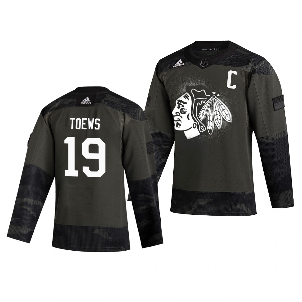 Chicago Blackhawks #19 Jonathan Toews Adidas 2019 Veterans Day Men's Authentic Practice NHL Jersey Camo