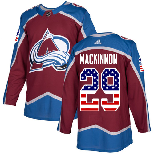 Adidas Avalanche #29 Nathan MacKinnon Burgundy Home Authentic USA Flag Stitched NHL Jersey Adidas Avalanche #29 Nathan MacKinnon Burgundy Home Authentic USA Flag Stitched NHL Jersey