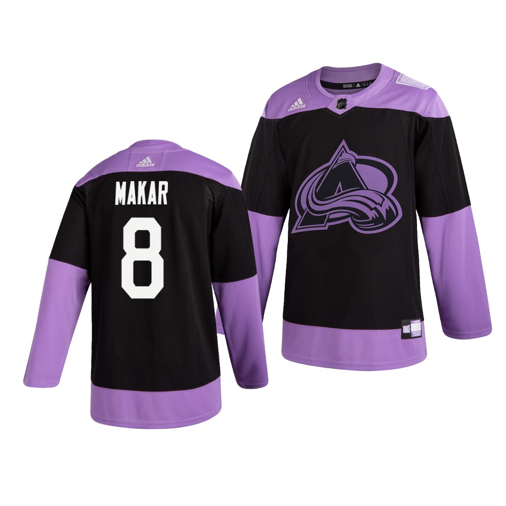 Colorado Avalanche #8 Cale Makar Adidas Men's Hockey Fights Cancer Practice NHL Jersey Black Colorado Avalanche #8 Cale Makar Adidas Men's Hockey Fights Cancer Practice NHL Jersey Black