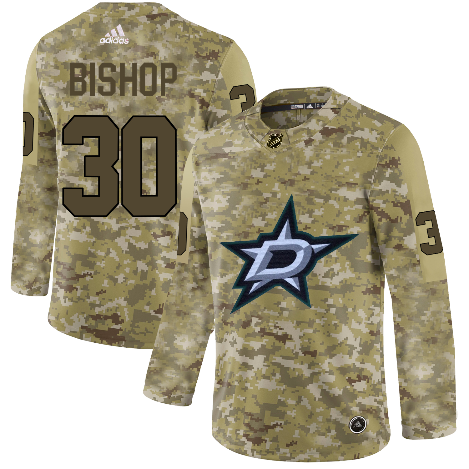 Adidas Stars #30 Ben Bishop Camo Authentic Stitched NHL Jersey
