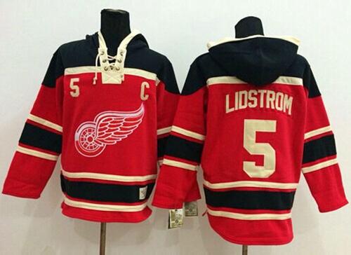 Red Wings #5 Nicklas Lidstrom Red Sawyer Hooded Sweatshirt Stitched NHL Jersey Red Wings #5 Nicklas Lidstrom Red Sawyer Hooded Sweatshirt Stitched NHL Jersey