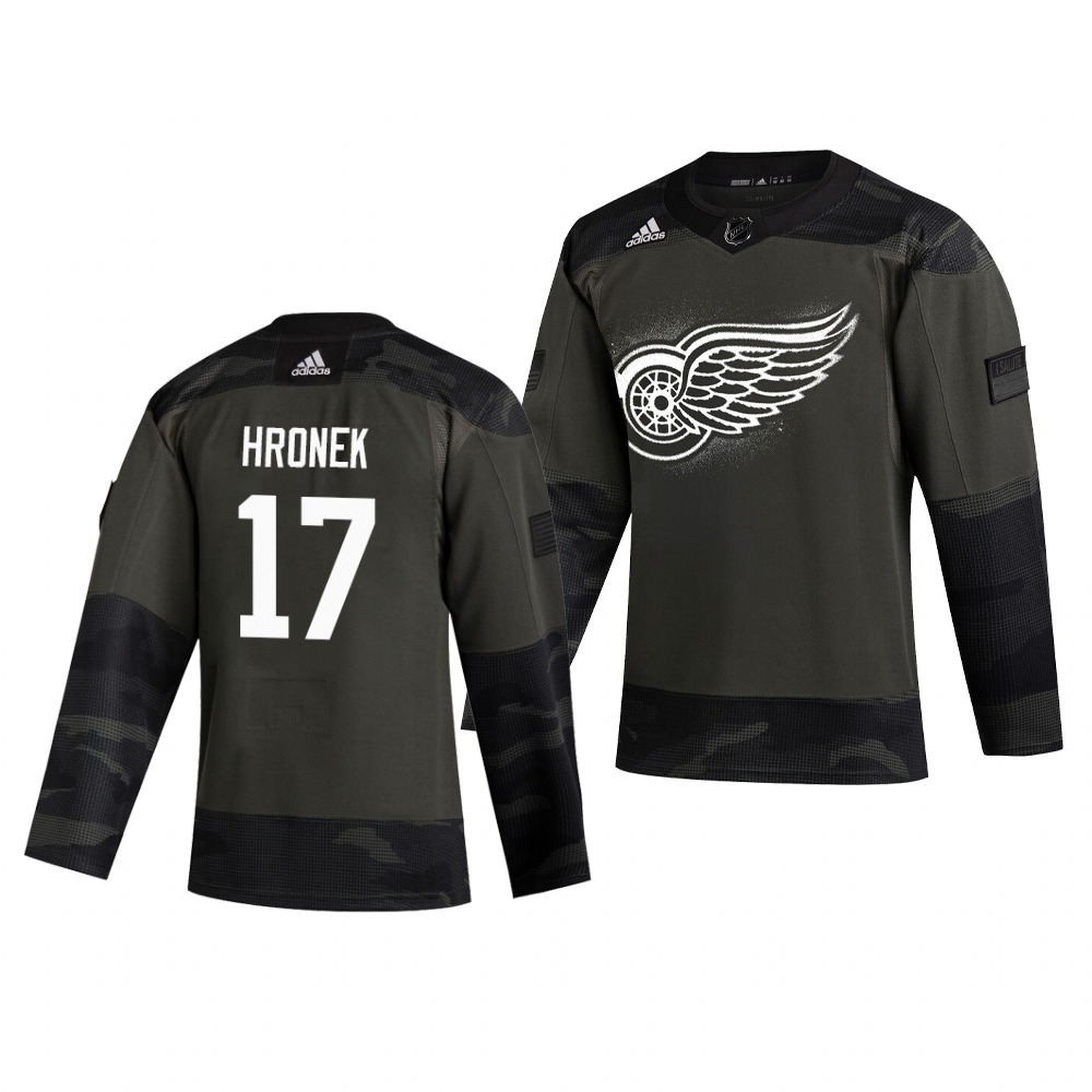 Detroit Red Wings #17 Filip Hronek Adidas 2019 Veterans Day Men's Authentic Practice NHL Jersey Camo