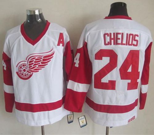 Red Wings #24 Chris Chelios White CCM Throwback Stitched NHL Jersey Red Wings #24 Chris Chelios White CCM Throwback Stitched NHL Jersey