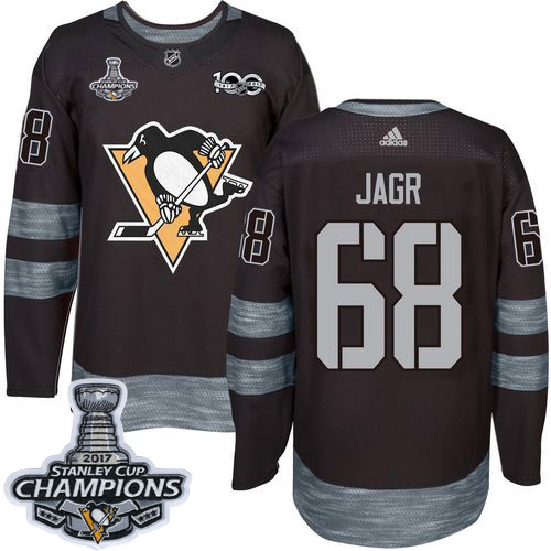 Adidas Penguins #68 Jaromir Jagr Black 1917-2017 100th Anniversary Stanley Cup Finals Champions Stitched NHL Jersey Adidas Penguins #68 Jaromir Jagr Black 1917-2017 100th Anniversary Stanley Cup Finals Champions Stitched NHL Jersey