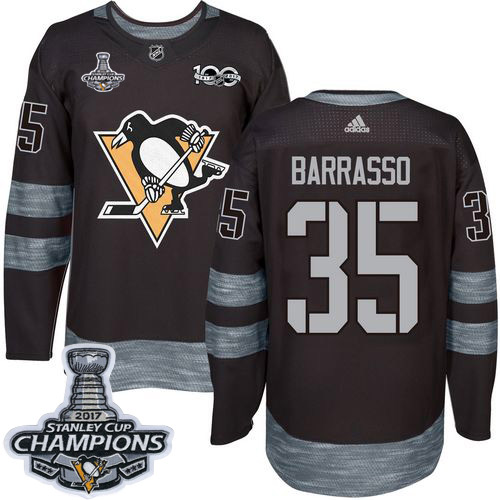 Adidas Penguins #35 Tom Barrasso Black 1917-2017 100th Anniversary Stanley Cup Finals Champions Stitched NHL Jersey Adidas Penguins #35 Tom Barrasso Black 1917-2017 100th Anniversary Stanley Cup Finals Champions Stitched NHL Jersey