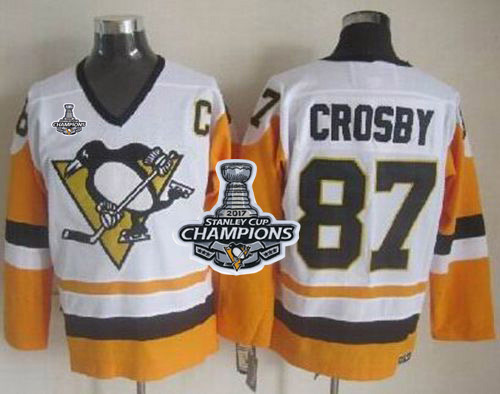 Penguins #87 Sidney Crosby White/Black CCM Throwback 2017 Stanley Cup Finals Champions Stitched NHL Jersey Penguins #87 Sidney Crosby White/Black CCM Throwback 2017 Stanley Cup Finals Champions Stitched NHL Jersey