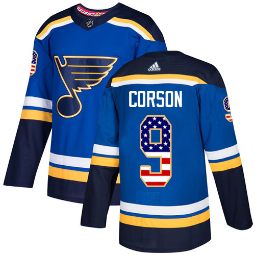 Adidas Blues #9 Shayne Corson Blue Home Authentic USA Flag Stitched NHL Jersey Adidas Blues #9 Shayne Corson Blue Home Authentic USA Flag Stitched NHL Jersey