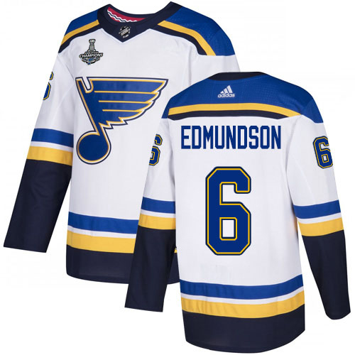 Adidas Blues #6 Joel Edmundson White Road Authentic 2019 Stanley Cup Champions Stitched NHL Jersey Adidas Blues #6 Joel Edmundson White Road Authentic 2019 Stanley Cup Champions Stitched NHL Jersey