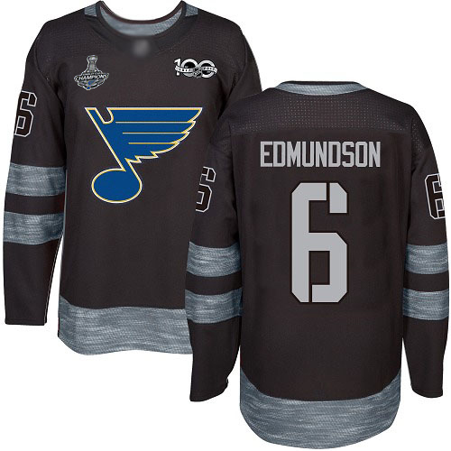 Adidas Blues #6 Joel Edmundson Black 1917-2017 100th Anniversary Stanley Cup Champions Stitched NHL Jersey Adidas Blues #6 Joel Edmundson Black 1917-2017 100th Anniversary Stanley Cup Champions Stitched NHL Jersey
