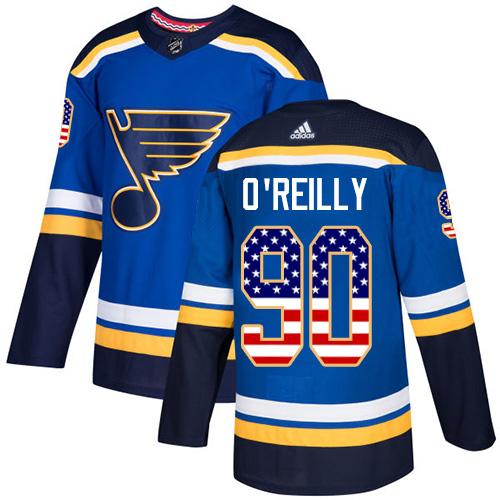 Adidas Blues #90 Ryan O'Reilly Blue Home Authentic USA Flag Stitched NHL Jersey