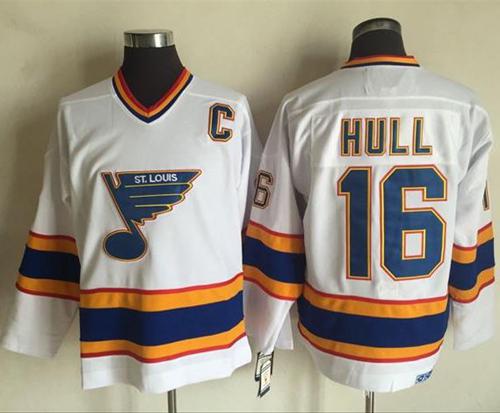 Blues #16 Brett Hull White/Yellow CCM Throwback Stitched NHL Jersey Blues #16 Brett Hull White/Yellow CCM Throwback Stitched NHL Jersey