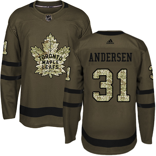 Adidas Maple Leafs #31 Frederik Andersen Green Salute to Service Stitched NHL Jersey
