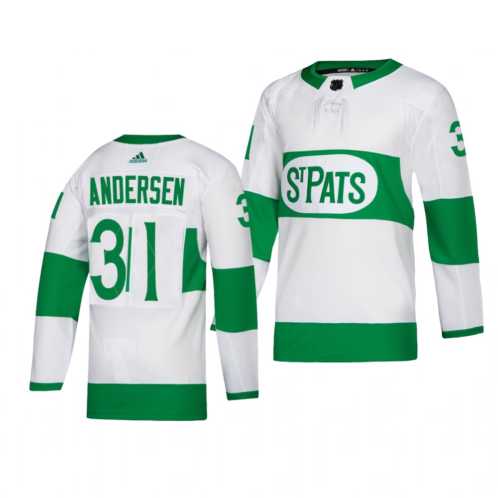 Maple Leafs #31 Frederik Andersen adidas White 2019 St. Patrick's Day Authentic Player Stitched NHL Jersey
