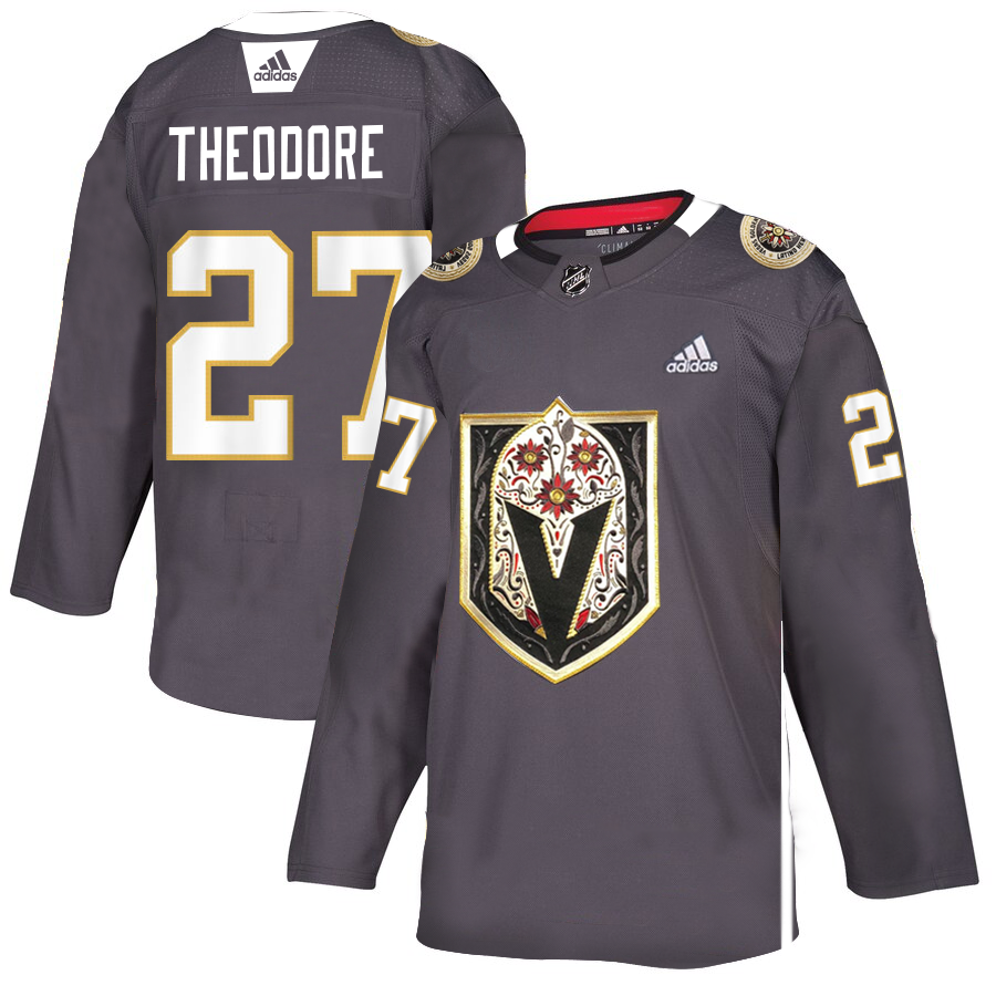 Vegas Golden Knights #27 Shea Theodore Men's Grey Adidas Latino Heritage Night Stitched NHL Jersey Vegas Golden Knights #27 Shea Theodore Men's Grey Adidas Latino Heritage Night Stitched NHL Jersey