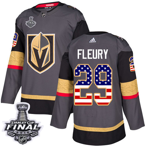 Adidas Golden Knights #29 Marc-Andre Fleury Grey Home Authentic USA Flag 2018 Stanley Cup Final Stitched NHL Jersey Adidas Golden Knights #29 Marc-Andre Fleury Grey Home Authentic USA Flag 2018 Stanley Cup Final Stitched NHL Jersey