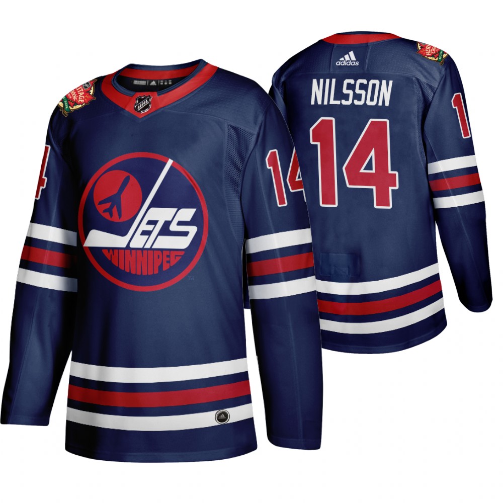 Winnipeg Jets #14 Ulf Nilsson Men's 2019-20 Heritage Classic Wha Navy Stitched NHL Jersey Winnipeg Jets #14 Ulf Nilsson Men's 2019-20 Heritage Classic Wha Navy Stitched NHL Jersey