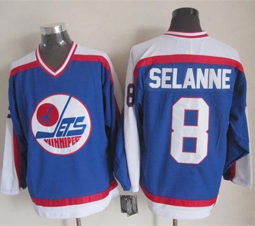Jets #8 Teemu Selanne Blue/White CCM Throwback Stitched NHL Jersey Jets #8 Teemu Selanne Blue/White CCM Throwback Stitched NHL Jersey