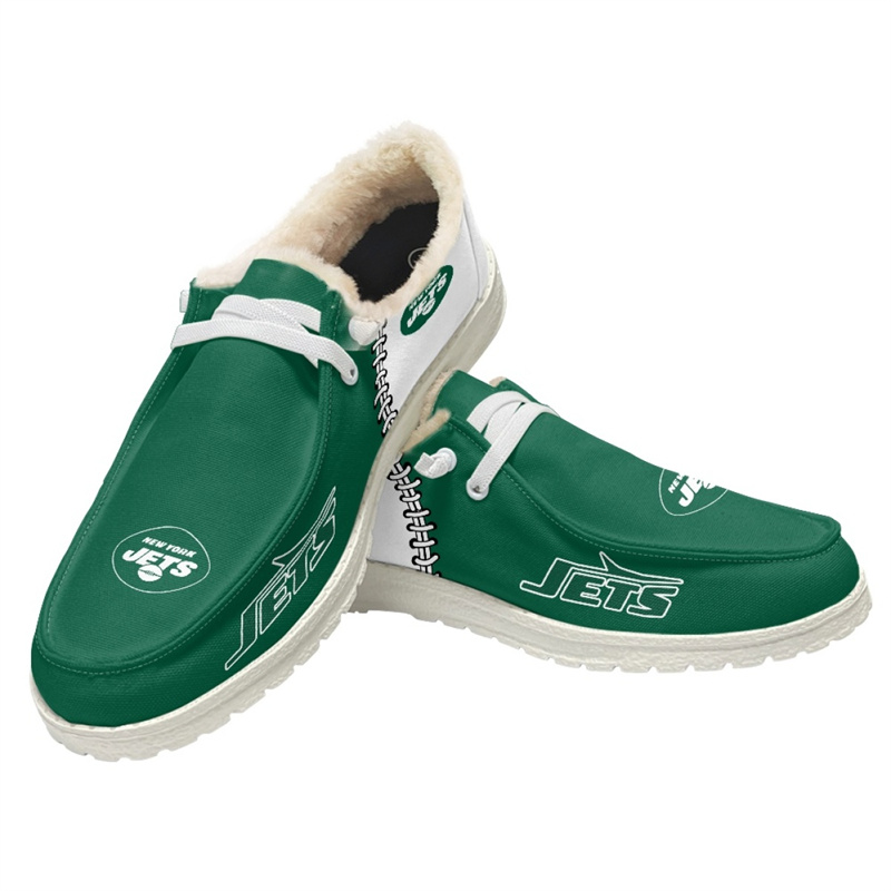 Women's New York Jets Loafers Lace Up Fuzzy Lined Shoes 001 (Pls check description for details)