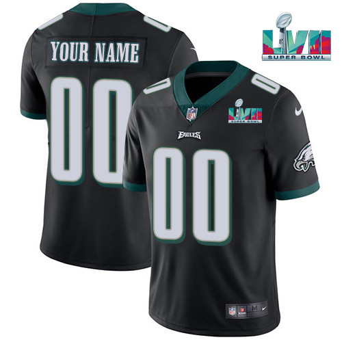 Men's Philadelphia Eagles Customized Black Super Bowl LVII Patch Vapor Untouchable Limited Stitched Jersey Men's Philadelphia Eagles Customized Black Super Bowl LVII Patch Vapor Untouchable Limited Stitched Jersey