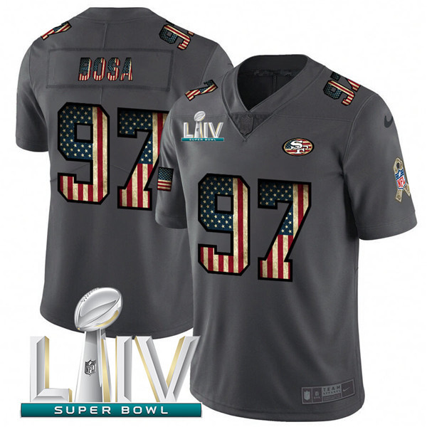 Men's San Francisco 49ers #97 Nick Bosa Gray With Super Bowl Patch Fashion Static Limited Stitched NFL Jersey Men's San Francisco 49ers #97 Nick Bosa Gray With Super Bowl Patch Fashion Static Limited Stitched NFL Jersey