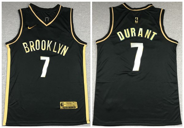 Men's Brooklyn Nets #7 Kevin Durant Black Gold NBA 2020 Edition Stitched Jersey