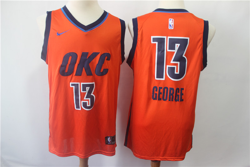 Men's Oklahoma City Thunder #13 Paul George Orange 2018/19 Earned Edition Swingman Stitched NBA Jersey Men's Oklahoma City Thunder #13 Paul George Orange 2018/19 Earned Edition Swingman Stitched NBA Jersey
