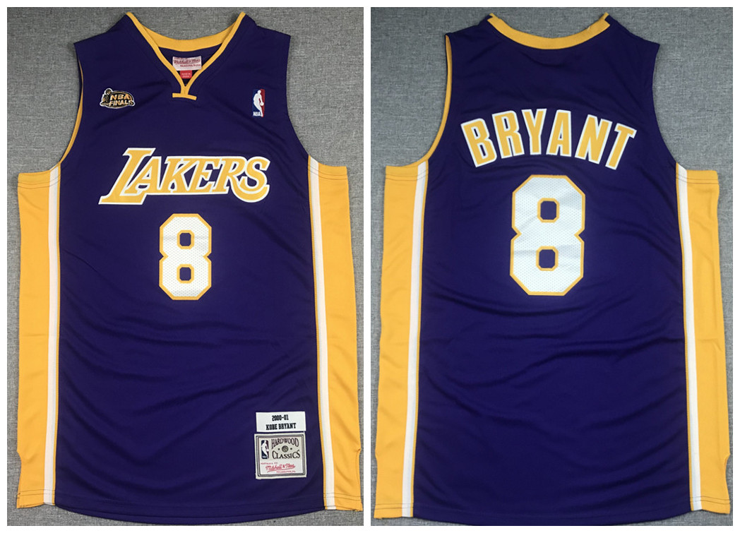 Men's Los Angeles Lakers #8 Kobe Bryant Purple NBA Final 2000-2001 Throwback Stitched Jersey Men's Los Angeles Lakers #8 Kobe Bryant Purple NBA Final 2000-2001 Throwback Stitched Jersey