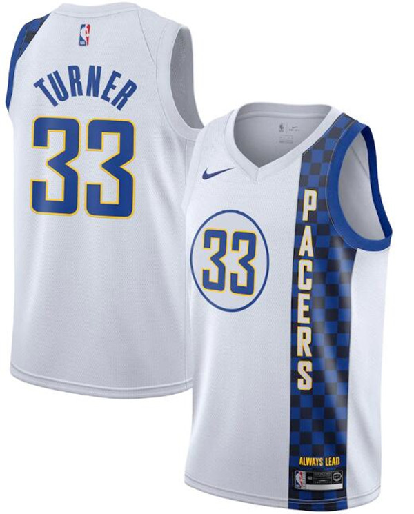 Men's Indiana Pacers White #33 Myles Turner City Edition Swingman Stitched Jersey