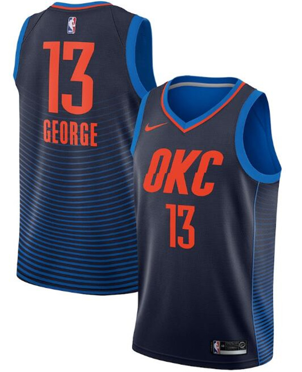 Men's Oklahoma City Thunder #13 Paul George Navy NBA Statement Edition Stitched Jersey Men's Oklahoma City Thunder #13 Paul George Navy NBA Statement Edition Stitched Jersey