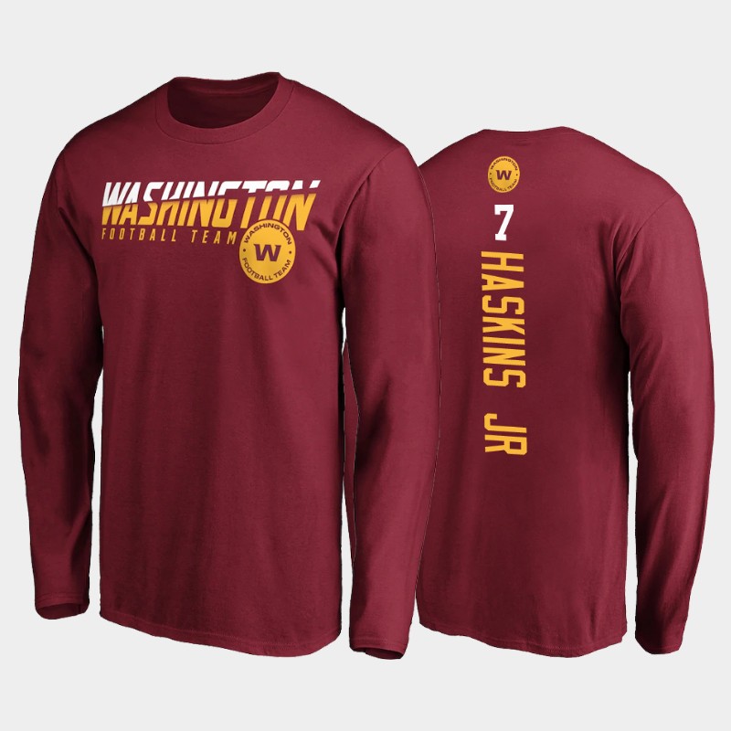 Men's Washington Football Team #7 Dwayne Haskins Jr. 2020 NFL Burgundy Disrupt Mascot Long Sleeve T-shirt Men's Washington Football Team #7 Dwayne Haskins Jr. 2020 NFL Burgundy Disrupt Mascot Long Sleeve T-shirt