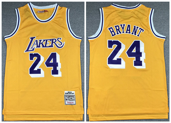 Men's Los Angeles Lakers #24 Kobe Bryant Yellow NBA Throwback Stitched Jersey