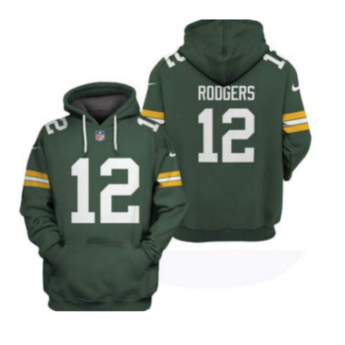 Men's Green Bay Packers  #12 Aaron Rodgers 2021 Pullover Green Hoodie
