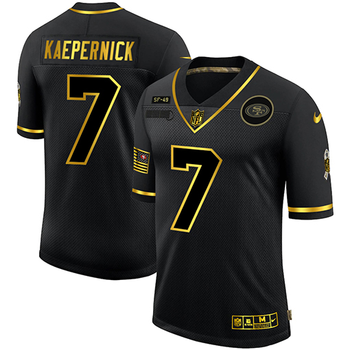 Men's San Francisco 49ers #7 Colin Kaepernick 2020 Black/Gold Salute To Service Limited Stitched NFL Jersey Men's San Francisco 49ers #7 Colin Kaepernick 2020 Black/Gold Salute To Service Limited Stitched NFL Jersey