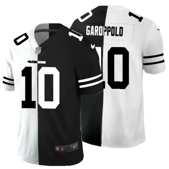 Men's San Francisco 49ers #10 Jimmy Garoppolo Black & White NFL Split Limited Stitched Jersey Men's San Francisco 49ers #10 Jimmy Garoppolo Black & White NFL Split Limited Stitched Jersey