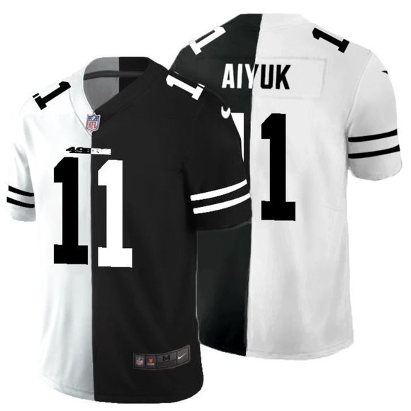 Men's San Francisco 49ers #11 Brandon Aiyuk Black & White NFL Split Limited Stitched Jersey Men's San Francisco 49ers #11 Brandon Aiyuk Black & White NFL Split Limited Stitched Jersey