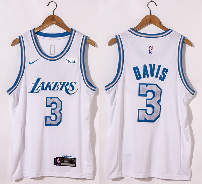 Men's Los Angeles Lakers #3 Anthony Davis White 2020-21 New Blue Silver Logo Stitched NBA Jersey