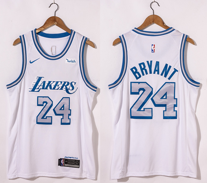 Men's Los Angeles Lakers #24 Kobe Bryant White 2020-21 New Blue Silver Logo Stitched NBA Jersey Men's Los Angeles Lakers #24 Kobe Bryant White 2020-21 New Blue Silver Logo Stitched NBA Jersey