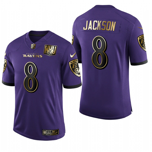 Men's Baltimore Ravens #8 Lamar Jackson Purple NFL Stitched Jersey Men's Baltimore Ravens #8 Lamar Jackson Purple NFL Stitched Jersey