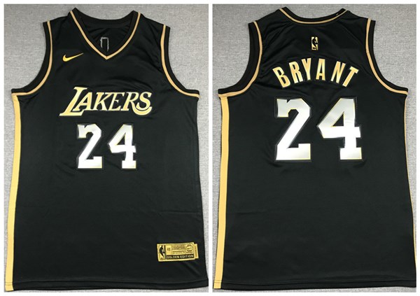 Men's Los Angeles Lakers #24 Kobe Bryant Black Gold Edition 2020-21 New Blue Silver Logo Stitched NBA Jersey Men's Los Angeles Lakers #24 Kobe Bryant Black Gold Edition 2020-21 New Blue Silver Logo Stitched NBA Jersey