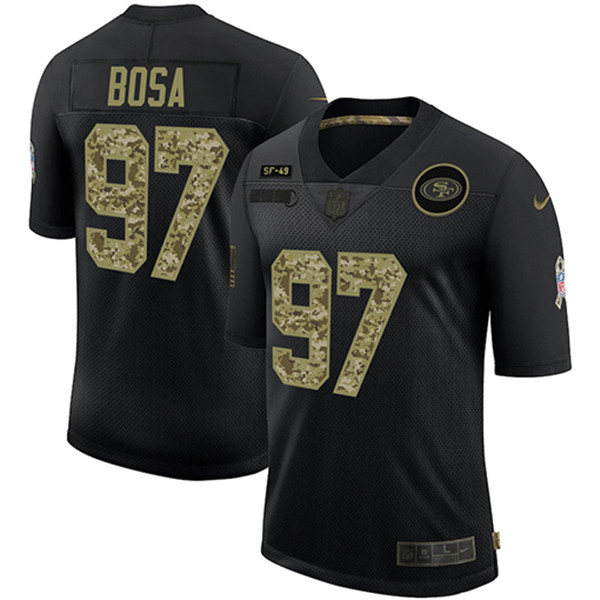 Men's San Francisco 49ers #97 Nick Bosa 2020 Black NFL Camo Salute To Service Limited Stitched Jersey Men's San Francisco 49ers #97 Nick Bosa 2020 Black NFL Camo Salute To Service Limited Stitched Jersey