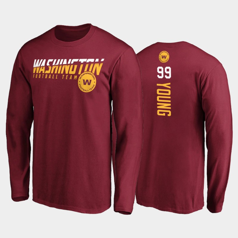 Men's Washington Football Team #99 Chase Young 2020 NFL Burgundy Disrupt Mascot Long Sleeve T-shirt Men's Washington Football Team #99 Chase Young 2020 NFL Burgundy Disrupt Mascot Long Sleeve T-shirt
