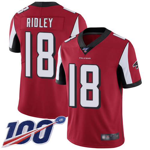 Nike Falcons #18 Calvin Ridley Red Team Color Men's Stitched NFL 100th Season Vapor Limited Jersey Nike Falcons #18 Calvin Ridley Red Team Color Men's Stitched NFL 100th Season Vapor Limited Jersey