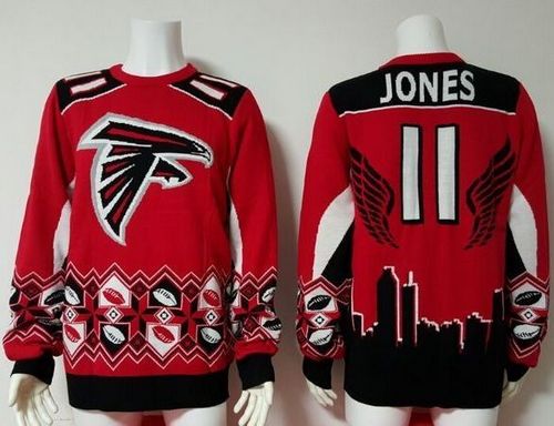 Nike Falcons #11 Julio Jones Red/Black Men's Ugly Sweater Nike Falcons #11 Julio Jones Red/Black Men's Ugly Sweater