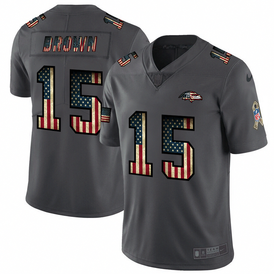 Baltimore Ravens #15 Marquise Brown Nike 2018 Salute to Service Retro USA Flag Limited NFL Jersey Baltimore Ravens #15 Marquise Brown Nike 2018 Salute to Service Retro USA Flag Limited NFL Jersey