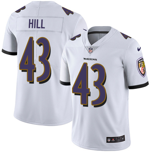 Nike Ravens #43 Justice Hill White Men's Stitched NFL Vapor Untouchable Limited Jersey Nike Ravens #43 Justice Hill White Men's Stitched NFL Vapor Untouchable Limited Jersey
