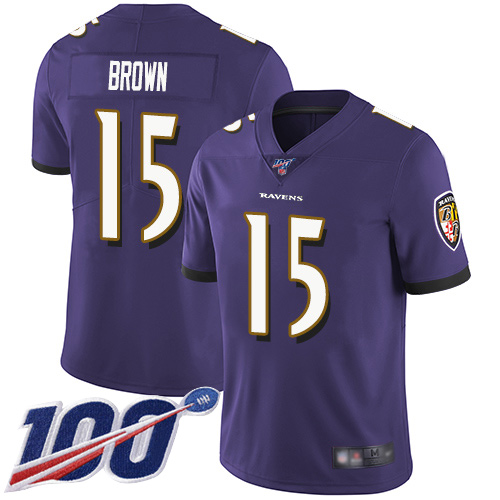 Nike Ravens #15 Marquise Brown Purple Team Color Men's Stitched NFL 100th Season Vapor Limited Jersey Nike Ravens #15 Marquise Brown Purple Team Color Men's Stitched NFL 100th Season Vapor Limited Jersey