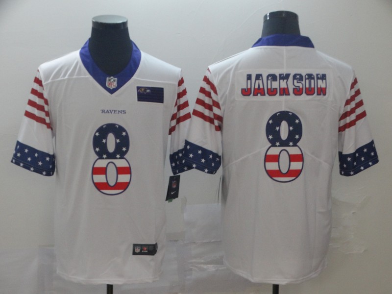 Baltimore Ravens #8 Lamar Jackson White Men's Nike Team Logo USA Flag Vapor Untouchable Limited NFL Jersey