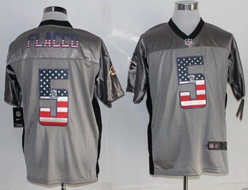 Nike Ravens #5 Joe Flacco Grey Men's Stitched NFL Elite USA Flag Fashion Jersey Nike Ravens #5 Joe Flacco Grey Men's Stitched NFL Elite USA Flag Fashion Jersey