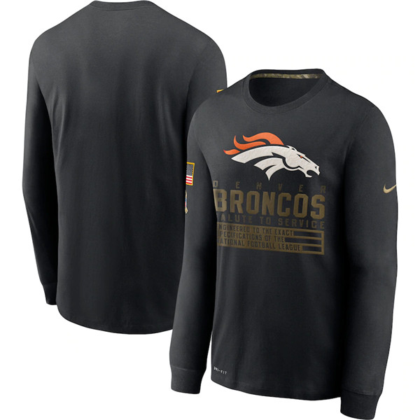 Men's Denver Broncos Black NFL 2020 Salute To Service Sideline Performance Long Sleeve T-Shirt Men's Denver Broncos Black NFL 2020 Salute To Service Sideline Performance Long Sleeve T-Shirt